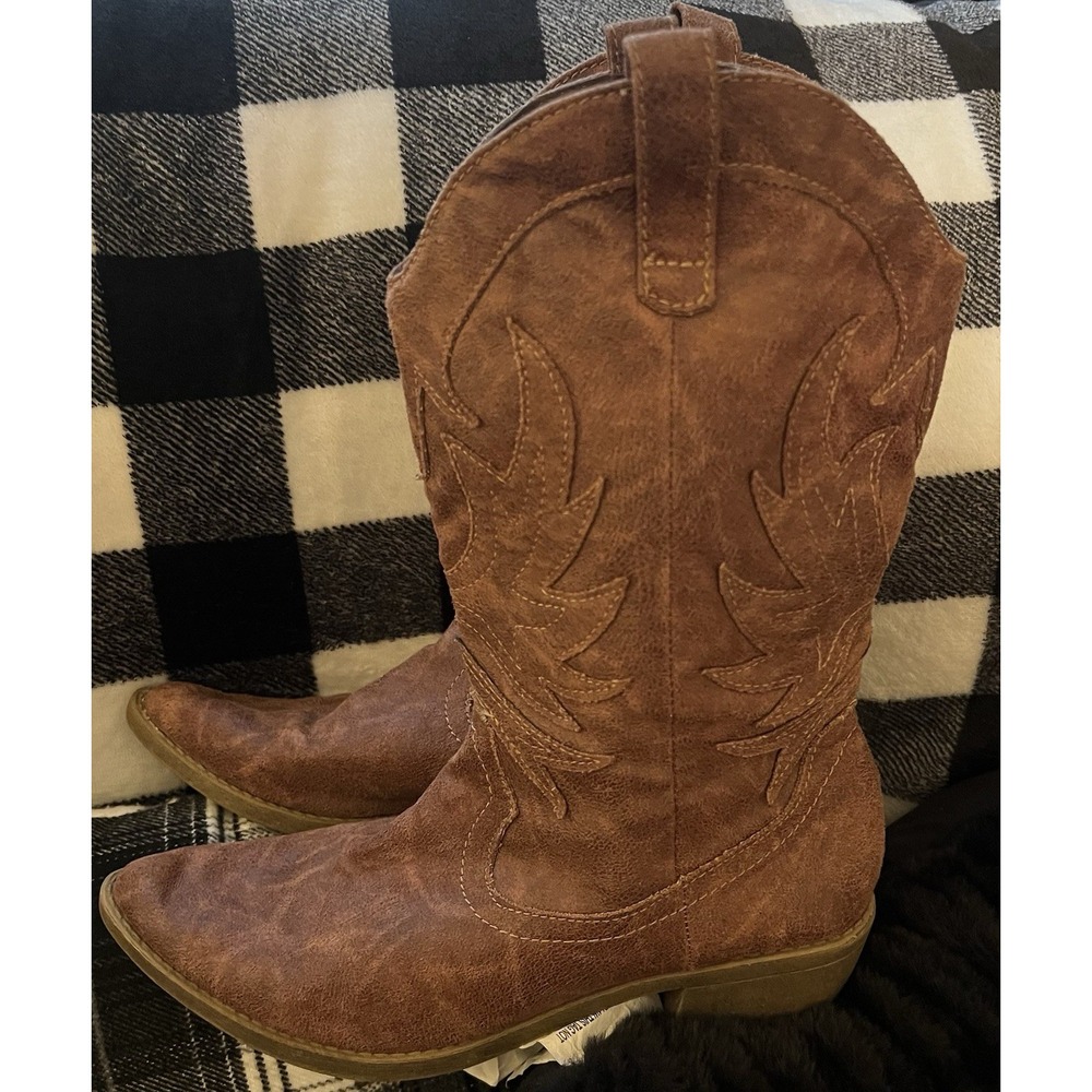 Rampage Brown Vikki Western Boots Women Faux-Suede Leather Size 10M